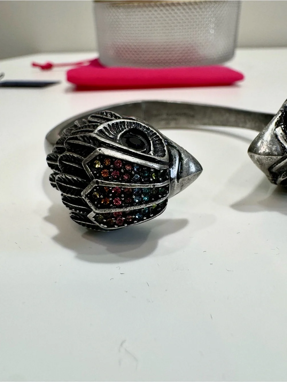 KURT GEIGER London Crystal Eagle Head Open Cuff Bracelet Rainbow Rhinestone NEW